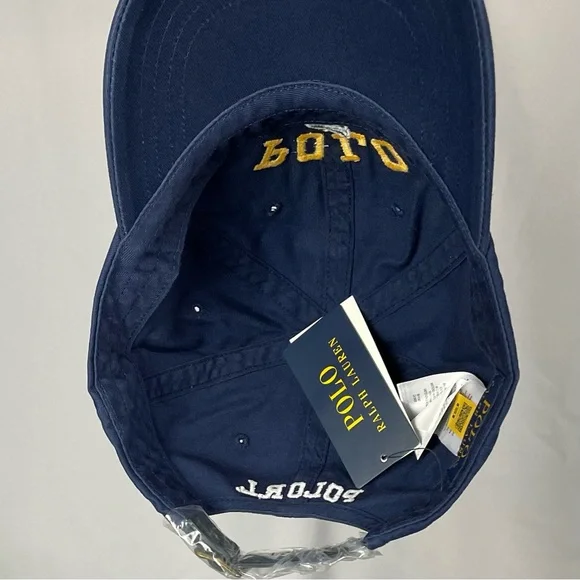 New Polo Ralph Lauren P-Wing Navy Blue Green Leather Strap Adjustable Hat Cap - Picture 6 of 6